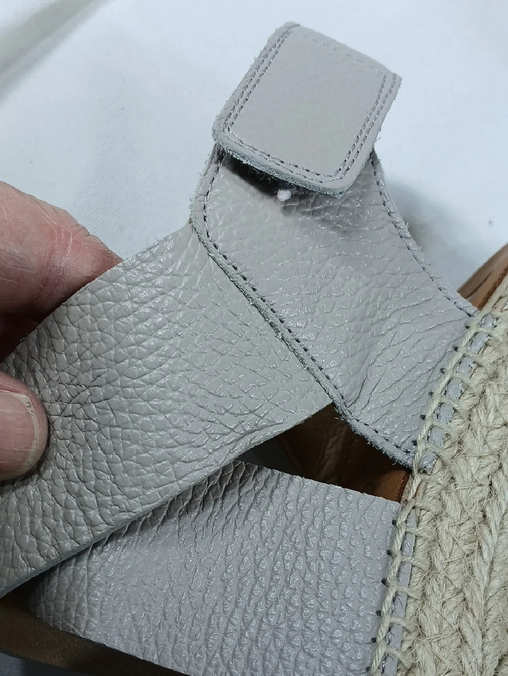 Kanba womens Wedge Espadrille Sandals - Light Gray pebbled Leather